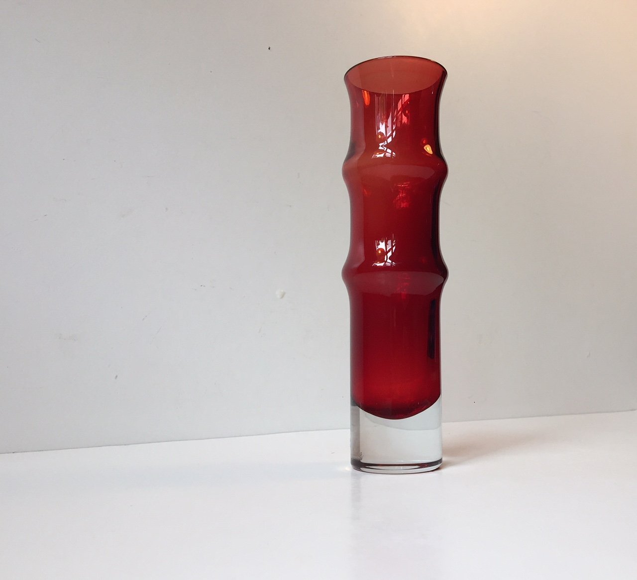 Ruby Red Bamboo Glass Vase by Bo Bergström for Aseda, 1960s