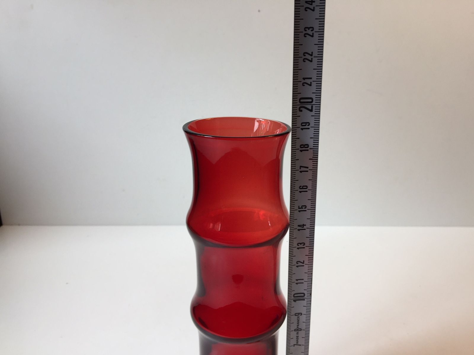 Ruby Red Bamboo Glass Vase by Bo Bergström for Aseda, 1960s