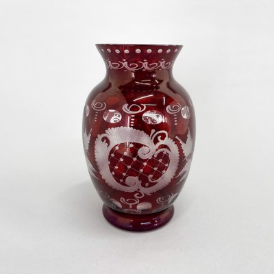 Ruby Red Hand Cut Glass Vase from Egermann, Czechoslovakia, 1940s-TZ-1704864