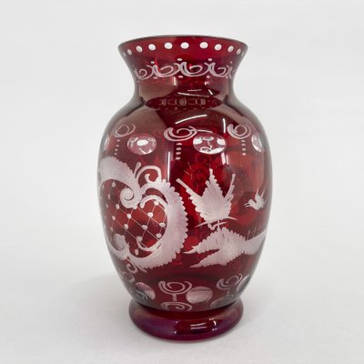 Ruby Red Hand Cut Glass Vase from Egermann, Czechoslovakia, 1940s-TZ-1704864