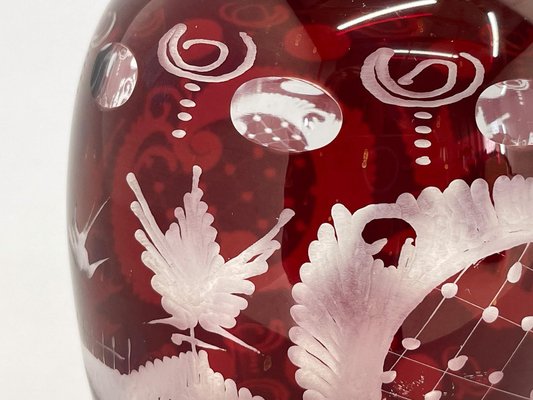 Ruby Red Hand Cut Glass Vase from Egermann, Czechoslovakia, 1940s-TZ-1704864