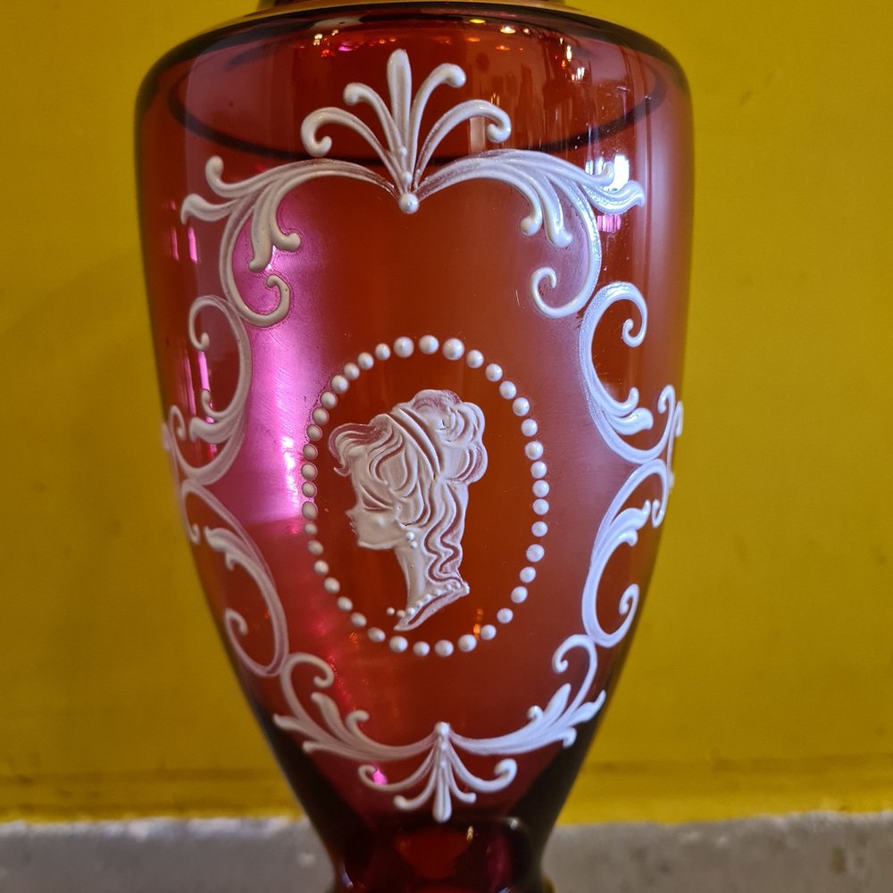 Ruby ​​Red Vase in the style of Mary Gregory, 1980s