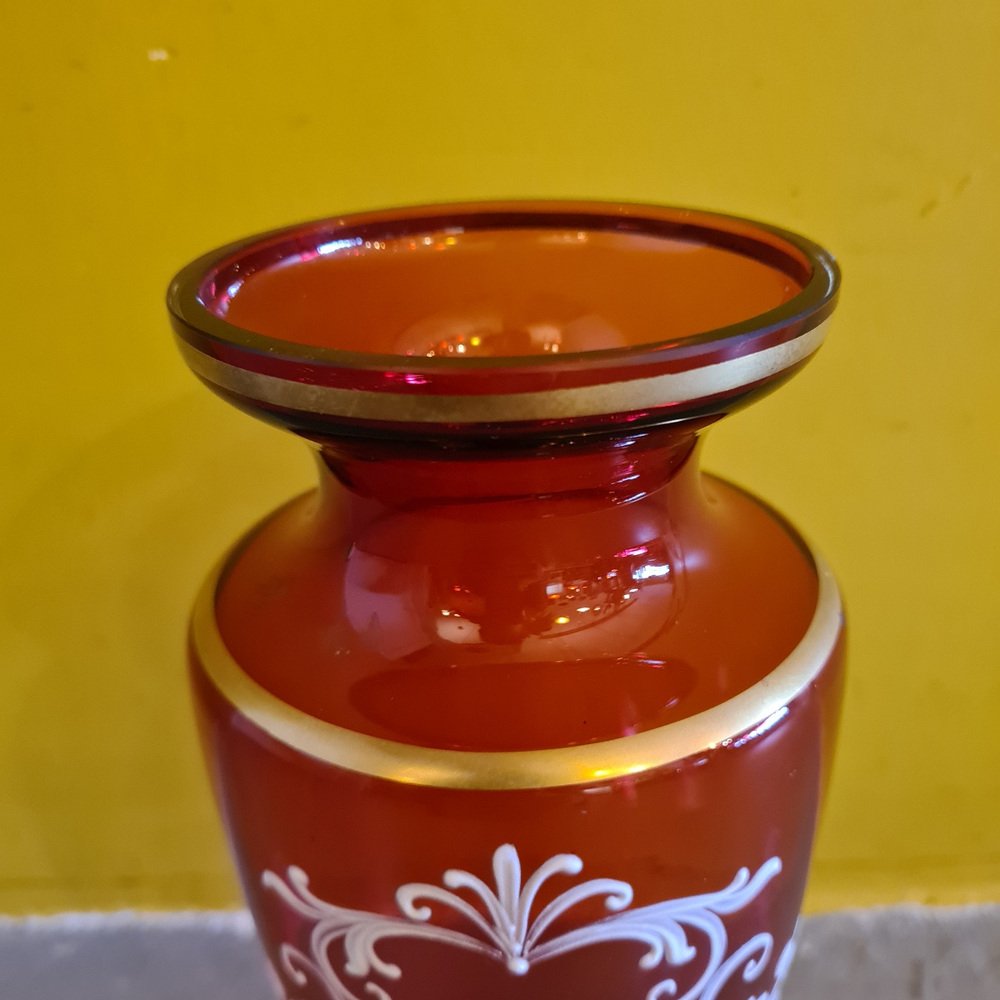 Ruby ​​Red Vase in the style of Mary Gregory, 1980s