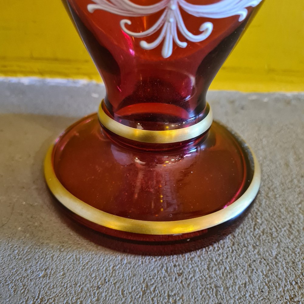 Ruby ​​Red Vase in the style of Mary Gregory, 1980s