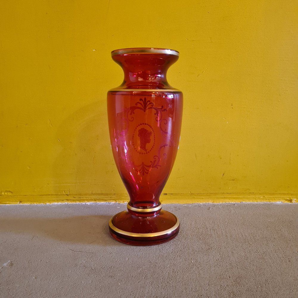 Ruby ​​Red Vase in the style of Mary Gregory, 1980s