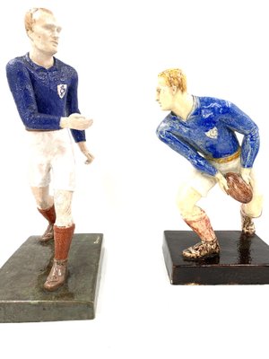 Rugby Players Sculptures by Willy Wuilleumier for G.A.M., France, 1940, Set of 2-TXN-1013112