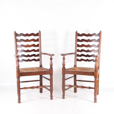 Rush and Oak Armchairs, 1970s, Set of 2-DSC-2034845