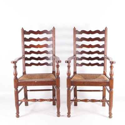 Rush and Oak Armchairs, 1970s, Set of 2-DSC-2034845