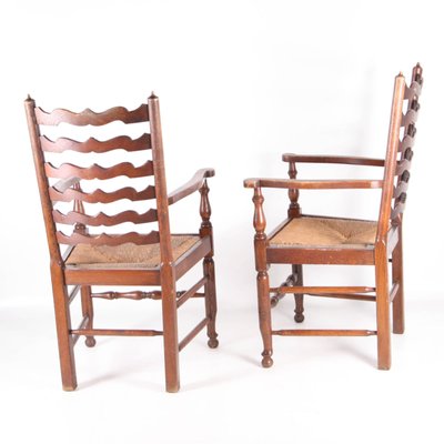 Rush and Oak Armchairs, 1970s, Set of 2-DSC-2034845