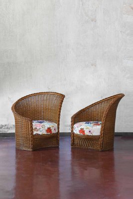 Rush and Wicker Armchairs in Dark Finish, Italy, 1980, Set of 2-MNF-1752313