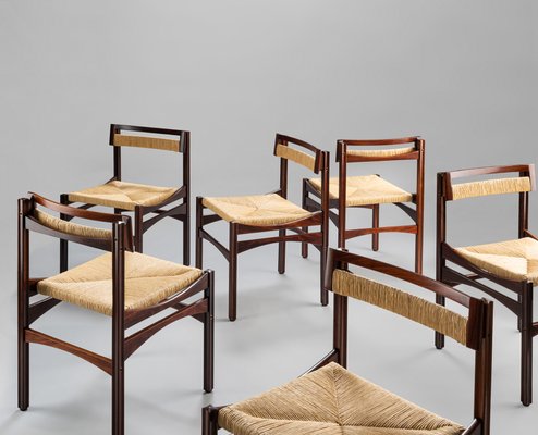 Rush Dining Chairs by Franco Bettonica, Italy, 1960s, Set of 6-XWN-2042023