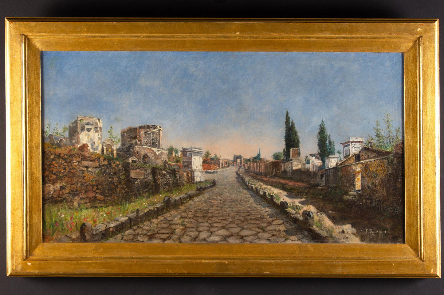 Ruspini Randolfo, Roma via Appia, Oil on Canvas, Framed