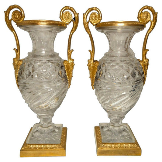 Russian Bronze and Cut Crystal Vases, 19th Century, Set of 2