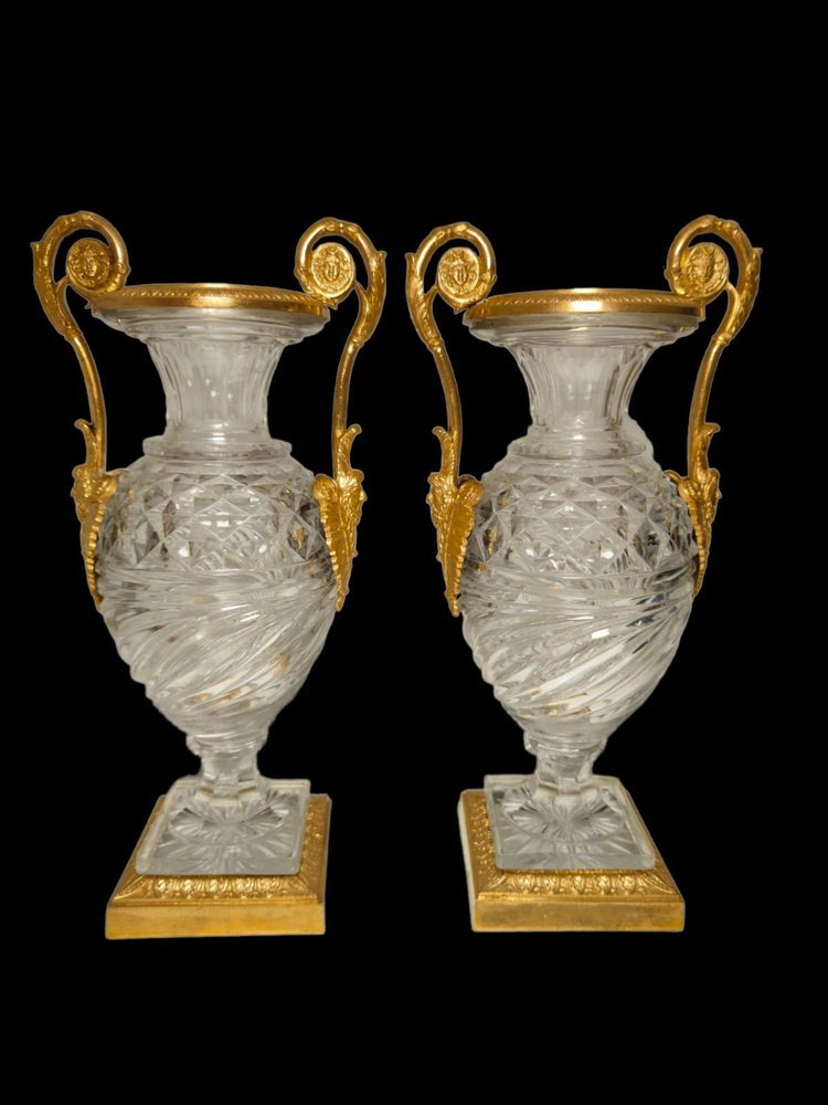 Russian Bronze and Cut Crystal Vases, 19th Century, Set of 2