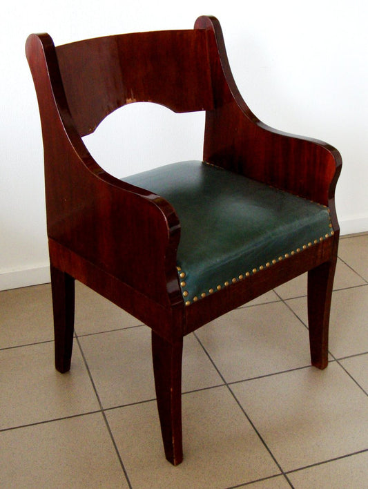 Russian Chair in Mahogany and Green Leather, 1800s