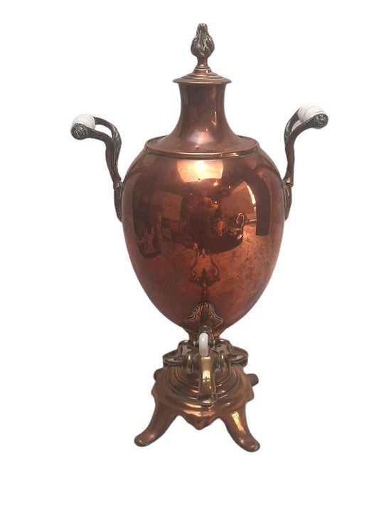 Russian Copper Samovar with Porcelain Holders