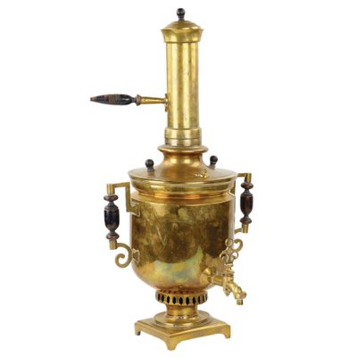 Russian Cylindrical Brass Samovar with Pipe and Lid, 19th Century-WMV-1793343