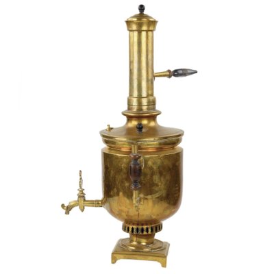 Russian Cylindrical Brass Samovar with Pipe and Lid, 19th Century-WMV-1793343