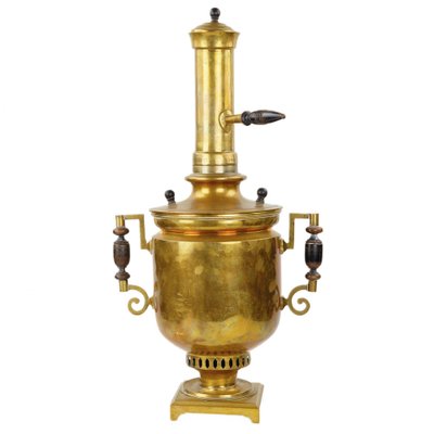 Russian Cylindrical Brass Samovar with Pipe and Lid, 19th Century-WMV-1793343