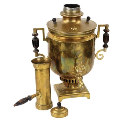 Russian Cylindrical Brass Samovar with Pipe and Lid, 19th Century-WMV-1793343