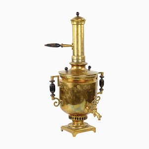 Russian Cylindrical Brass Samovar with Pipe and Lid, 19th Century-WMV-1793343