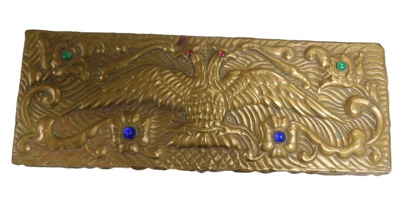 Russian Imperial Basma Eagle and Abramtsevo Semi-Precious Stones Wooden Box, 1900s-OZS-1396833