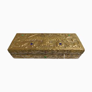 Russian Imperial Basma Eagle and Abramtsevo Semi-Precious Stones Wooden Box, 1900s-OZS-1396833