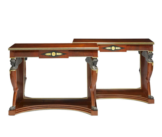 Russian Neoclassical Mahogany Consoles, Set of 2