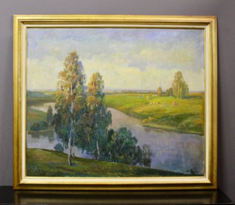 Russian School Artist, Landscape at the River, 1950s, Oil on Canvas-BCR-2036031