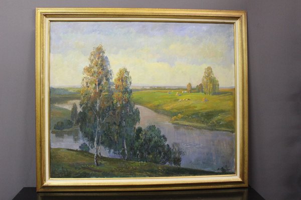 Russian School Artist, Landscape at the River, 1950s, Oil on Canvas-BCR-2036031