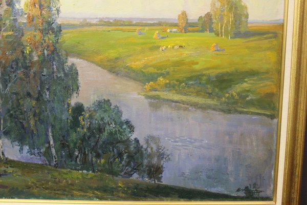 Russian School Artist, Landscape at the River, 1950s, Oil on Canvas-BCR-2036031