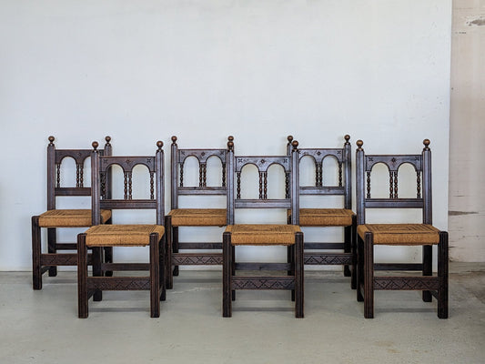 Rustic Basque Chairs in Pine and Braided Ropes, 1960s, Set of 6