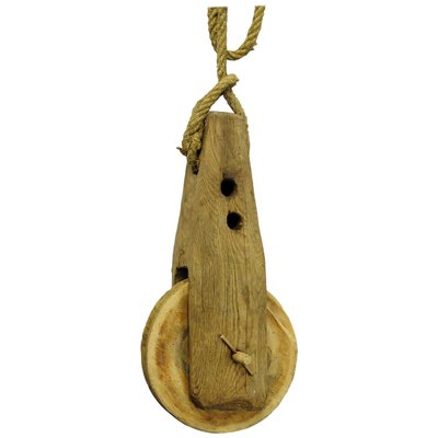 Rustic Black Forest Wooden Pulley with Rope-KJP-1149337