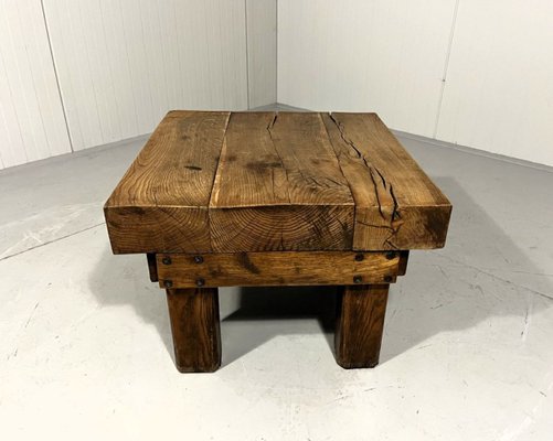 Rustic Brutalist Coffee Table in Oak, 1960s-TU-2018386