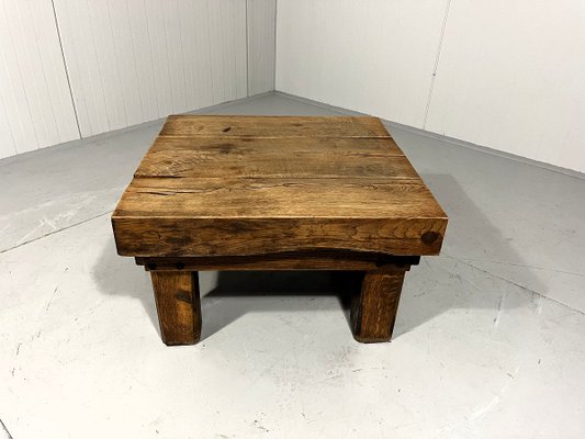 Rustic Brutalist Coffee Table in Oak, 1960s-TU-2018386