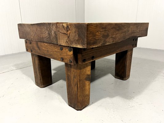 Rustic Brutalist Coffee Table in Oak, 1960s-TU-2018386