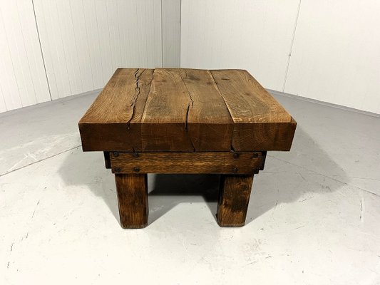 Rustic Brutalist Coffee Table in Oak, 1960s-TU-2018386