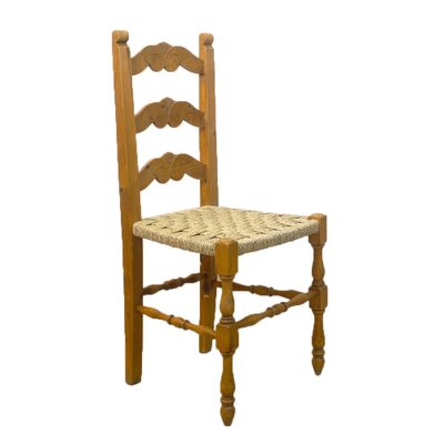 Rustic Chair with Woven Seat, Spain, 1950s-CQZ-1445129