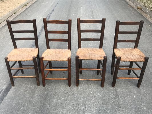 Rustic Chairs with Straw Seats, 1950, Set of 4-NER-1389499