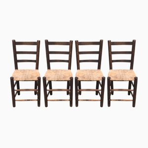 Rustic Chairs with Straw Seats, 1950, Set of 4-NER-1389499