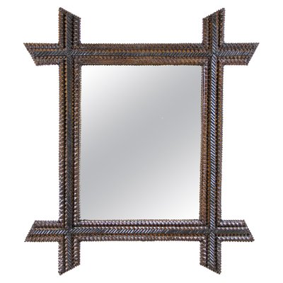 Rustic Chip Carved Tramp Art Wall Mirror, Austria, 1880s-TQA-1322247