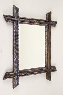 Rustic Chip Carved Tramp Art Wall Mirror, Austria, 1880s-TQA-1322247