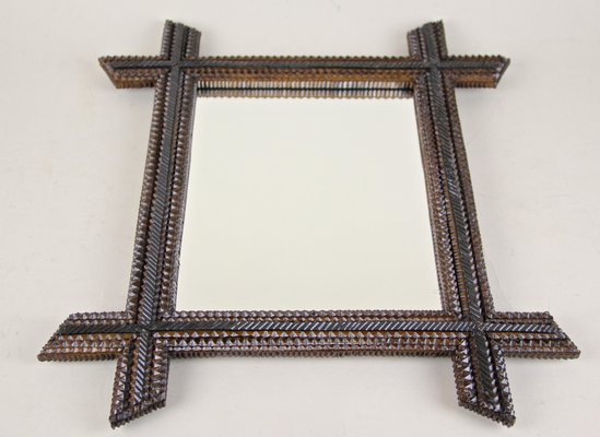 Rustic Chip Carved Tramp Art Wall Mirror, Austria, 1880s-TQA-1322247