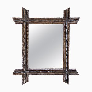 Rustic Chip Carved Tramp Art Wall Mirror, Austria, 1880s-TQA-1322247