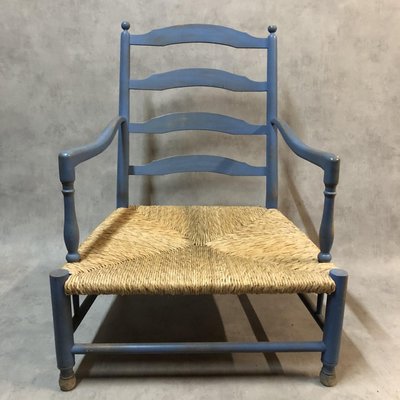 Rustic French Lavender Blue Lounge Chair, 1950s-SDV-578670