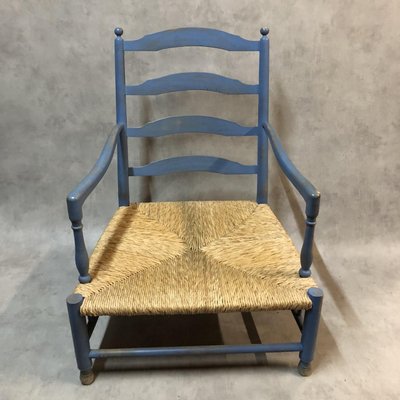 Rustic French Lavender Blue Lounge Chair, 1950s-SDV-578670