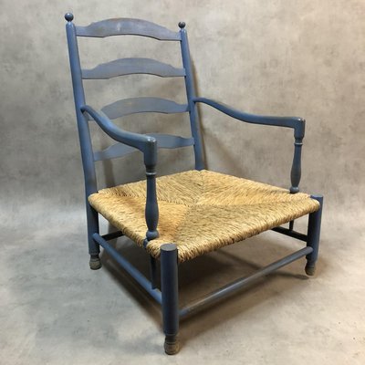 Rustic French Lavender Blue Lounge Chair, 1950s-SDV-578670