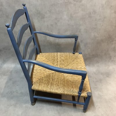 Rustic French Lavender Blue Lounge Chair, 1950s-SDV-578670