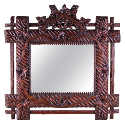 Rustic German Hand Carved Black Forest Wall Mirror, 1880s-TQA-1322198