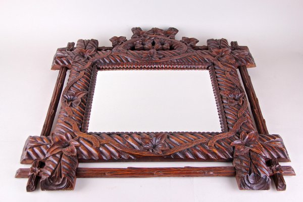 Rustic German Hand Carved Black Forest Wall Mirror, 1880s-TQA-1322198